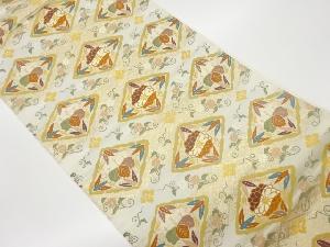 菱に菊・桐・花唐草模様織出し袋帯